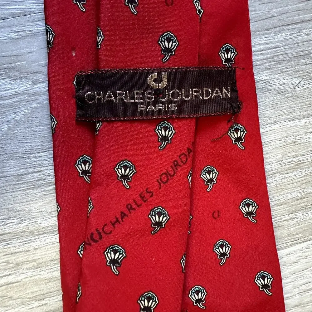 Vintage Charles Jourdan Paris Tie Red Floral Logo
